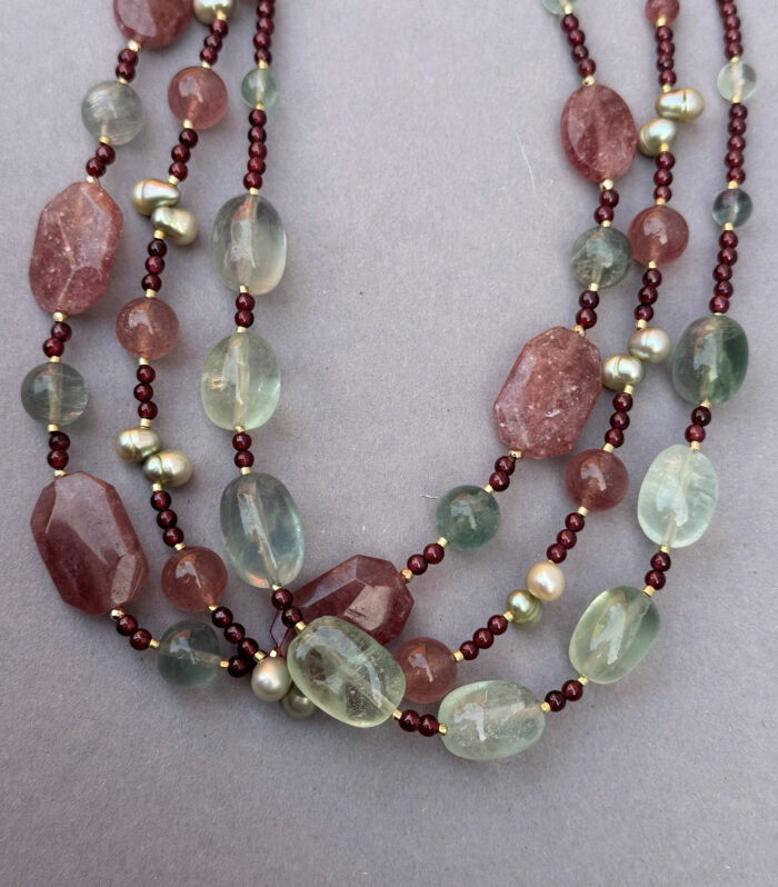 FLUORITE AND STRAWBERRY QUARTZ BEADS